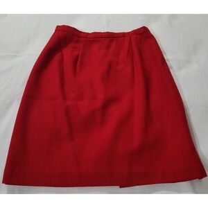 VTG Isaac Hazan Red 100% Wool Pencil Skirt Classic Elegant Career Back Slit 14